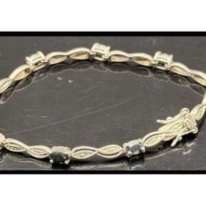 Vintage ROSS SIMON 925 Sterling Silver  Blue Topaz Tennis Bracelet  7.5" #367